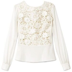 Tory Burch ivory silk peplum flower aplique blouse size 6